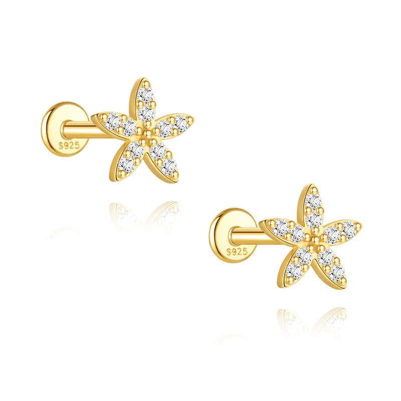 S925 Sterling Silver Gold Plated Starfish CZ Flat Back Cartilage Earring