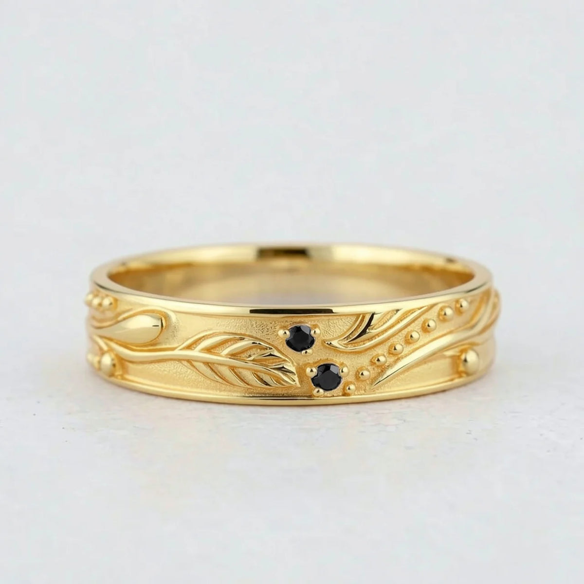 Olive Shade | Men’s Wedding Band with Black Sapphire
