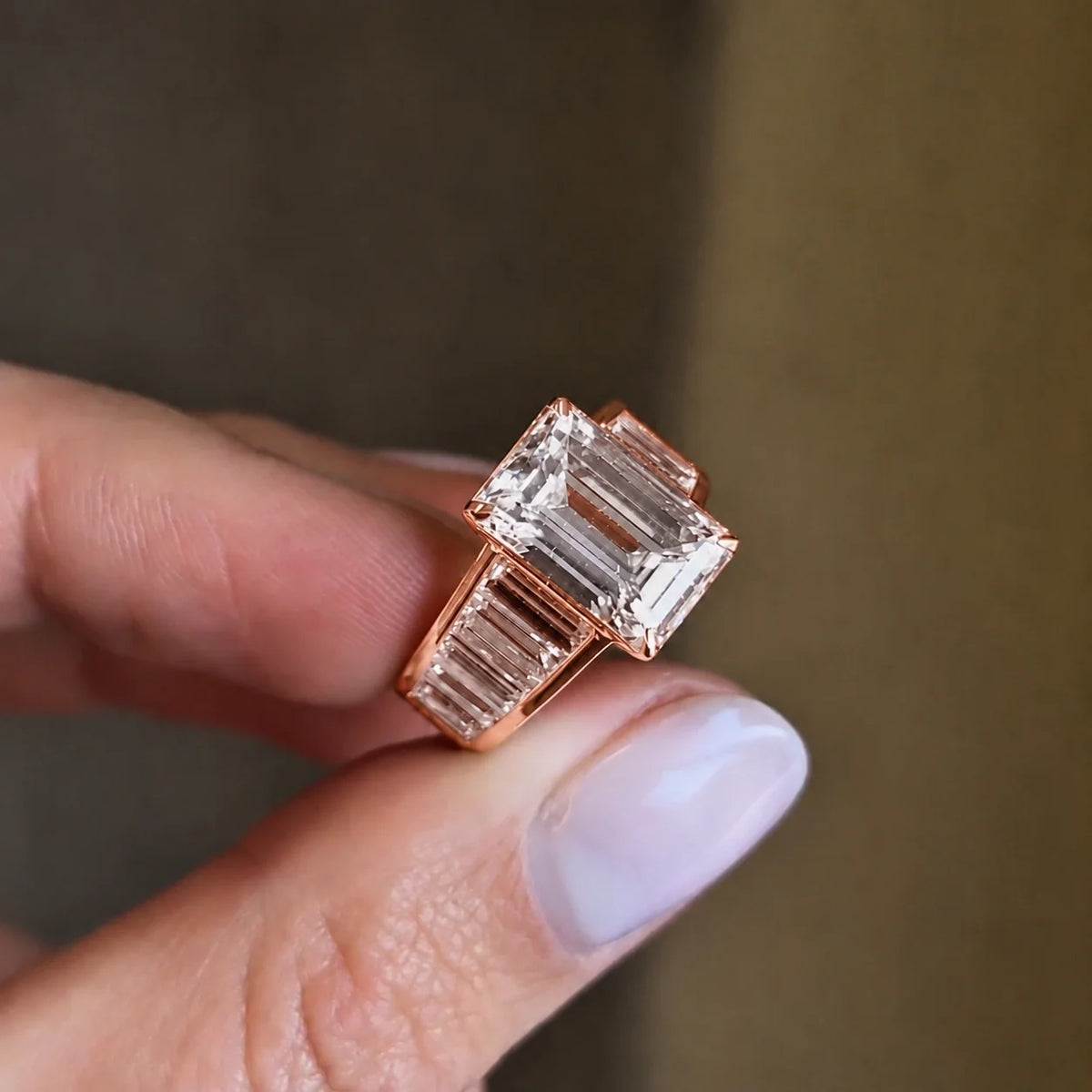 Luxurious 5.0ct Emerald Cut Baguette Band Engagement Ring