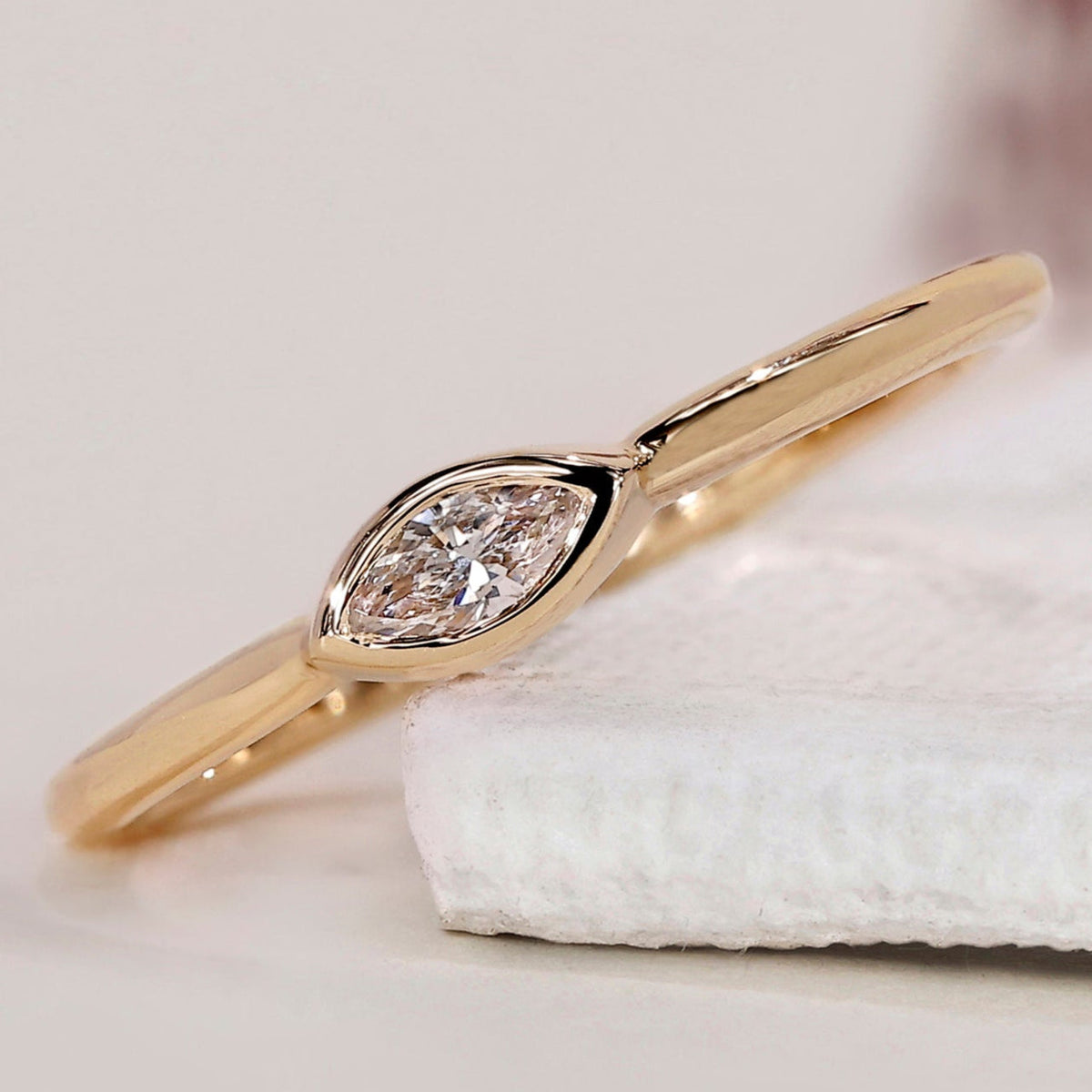 Marquise Diamond Engagement Ring - Bezel Setting
