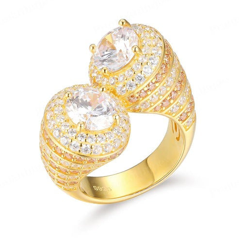 Yellow Gold Plated 925 Silver Iced Out VVS Moissanite Teardrop Ring