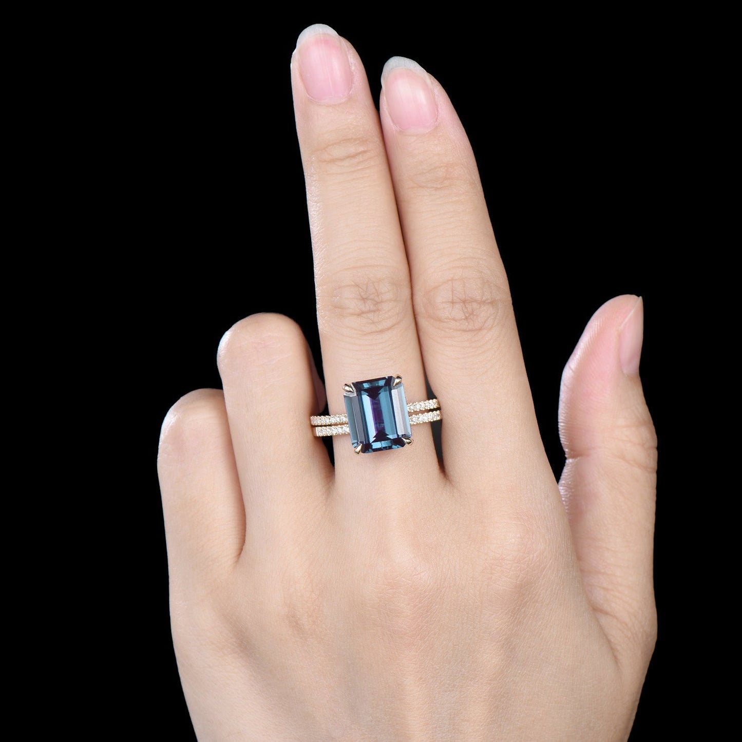 Hidden Halo Emerald Cut Alexandrite Engagement Ring Vintage 14K Rose Gold 6CT Alexandrite Diamond Wedding Ring Anniversary Gifts For Women
