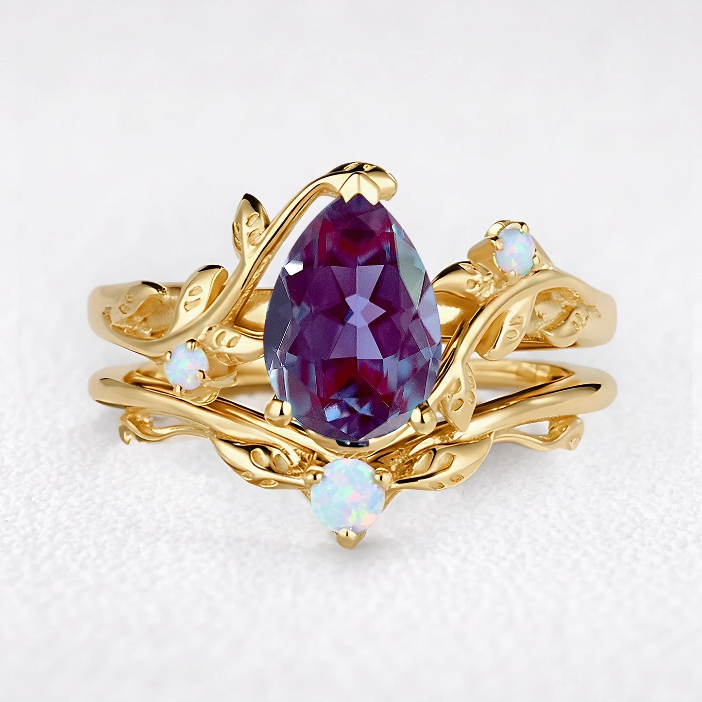 Iris’s Vine | Vintage Pear Alexandrite & Moonstone Bridal Set 2pcs