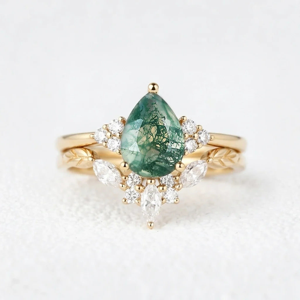 Cassandra’s Wildwood | Moss Agate Chevron Bridal Duo