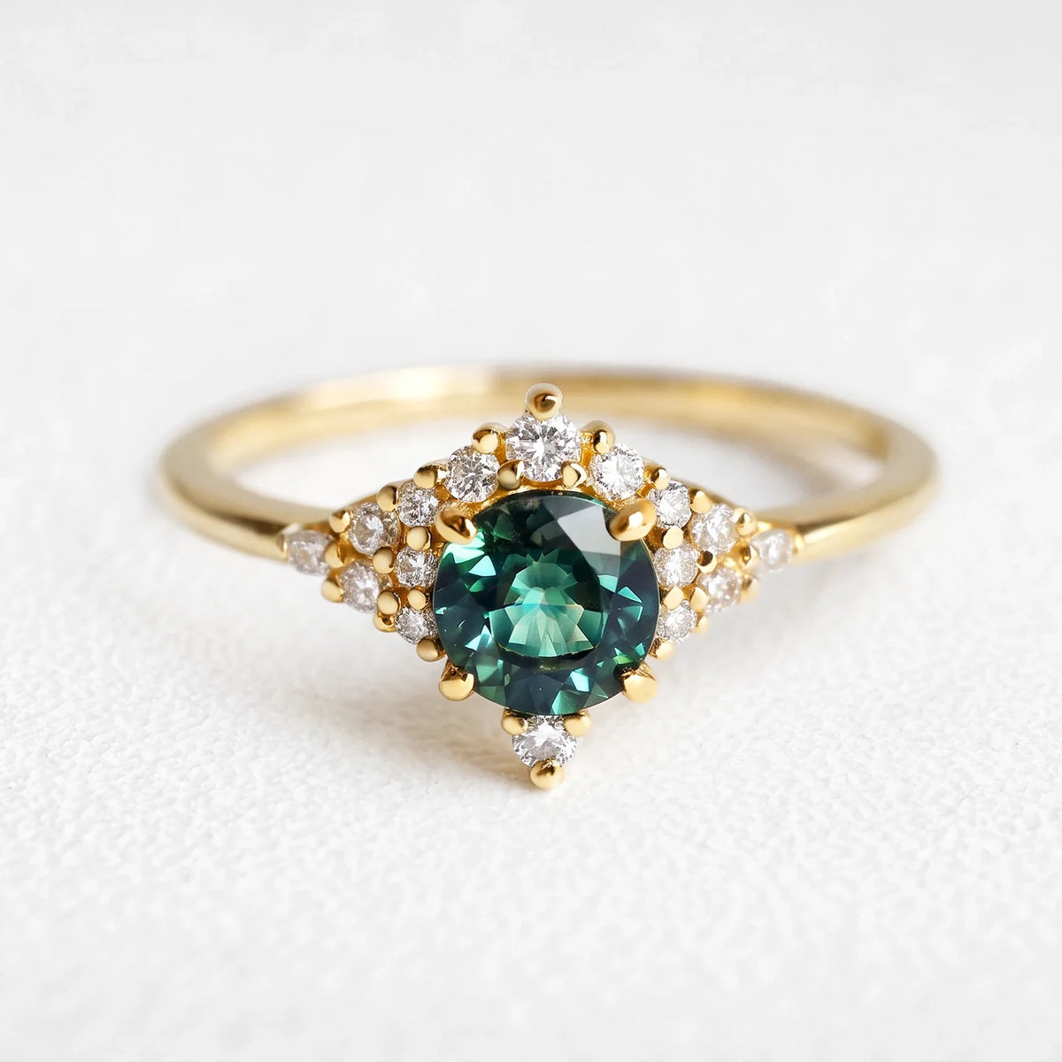 Rosalind‘s Aureole | Round Green Tourmaline Halo Engagement Ring