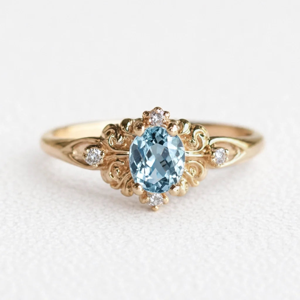 Marina’s Keepsake | Oval Cut Aquamarine Vintage Engagement Ring