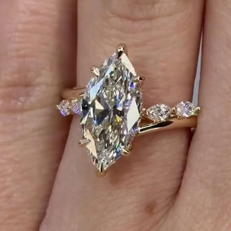 Stunning Marquise Cut Sterling Silver Engagement Ring In Bridge Accent