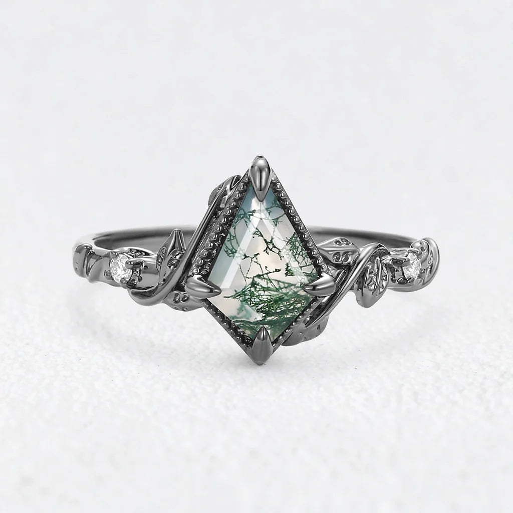 Isadora’s Imprint | Kite Moss Agate & Moissanite Foliage Engagement Ring