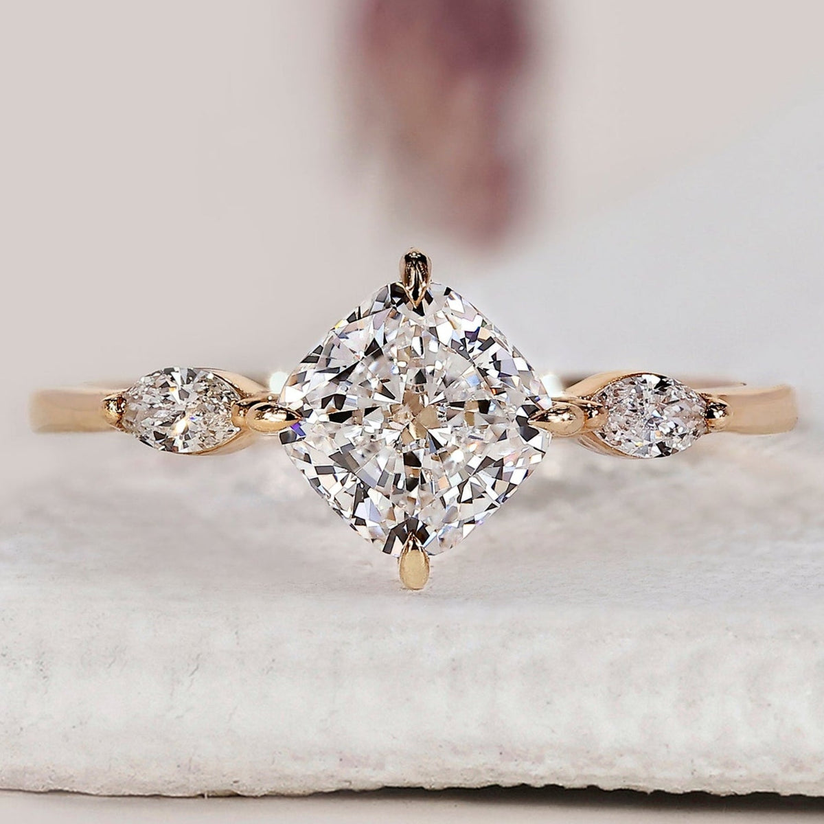Yellow Gold Cushion Cut Diamond Engagement Ring