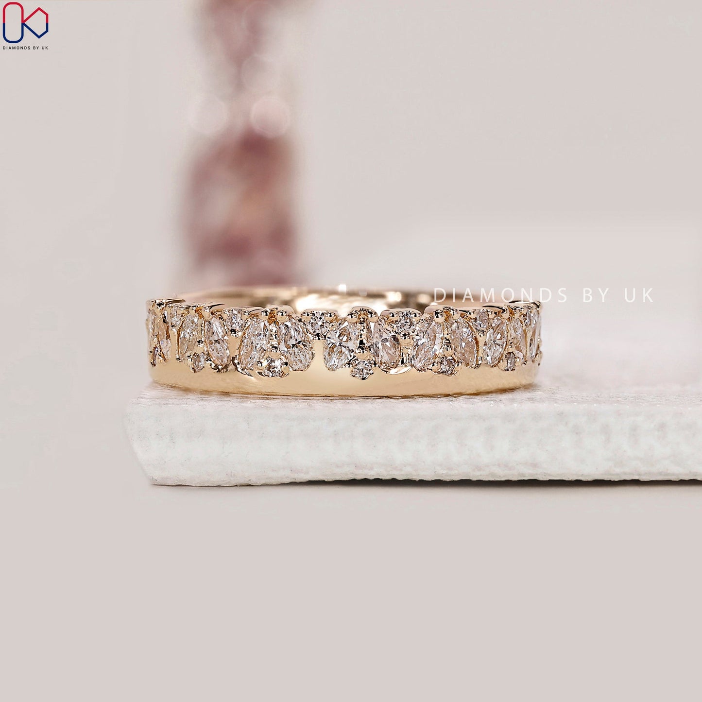 Marquise And Round Diamond Bezel Set Wedding Band