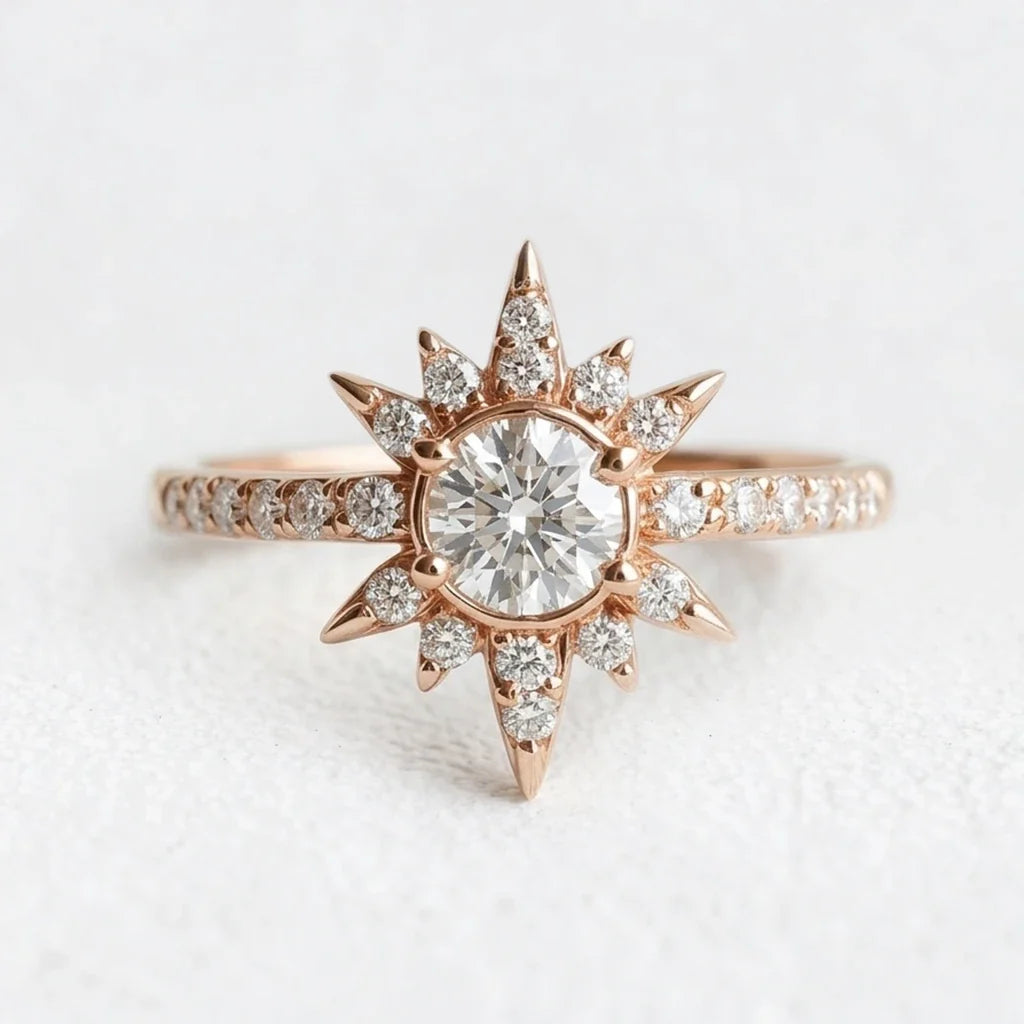 Astra’s Radiance | 1CT Round Diamond Halo Engagement Ring