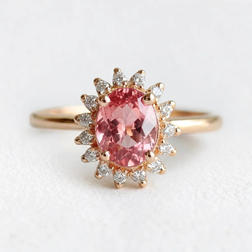 Aurora’s Blush | Oval Pink Tourmaline Halo Ring