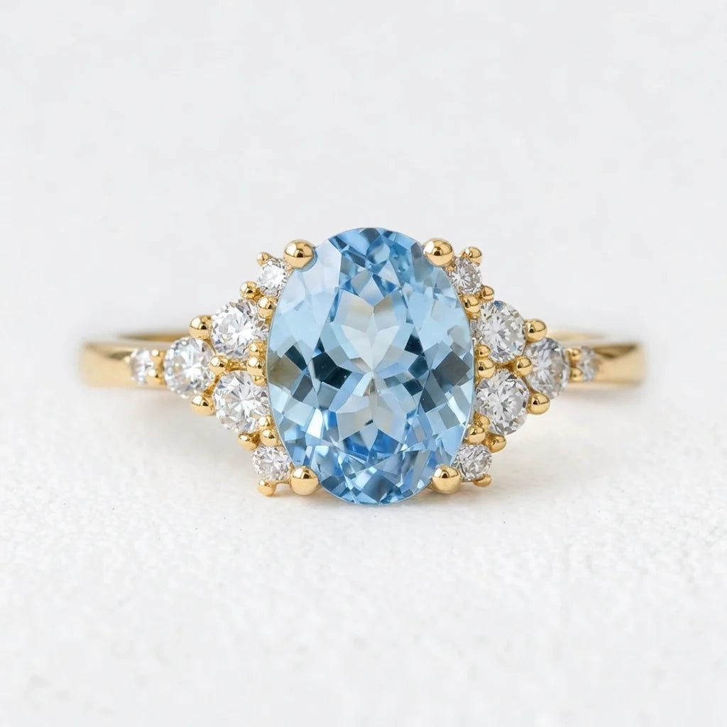 Celeste’s Tide | 2CT Oval Aquamarine Solitaire Engagement Ring