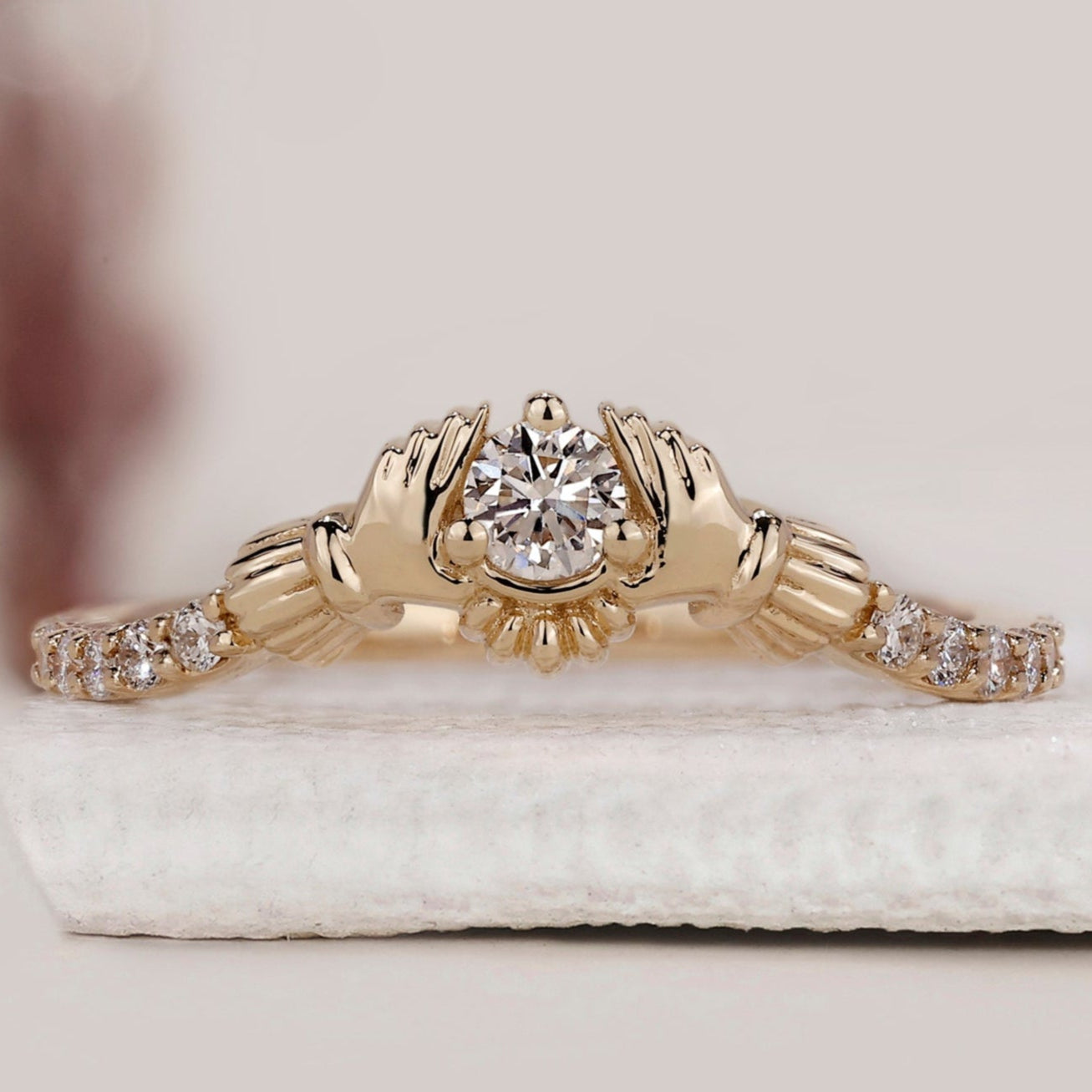 Claddagh Engagement Ring With Round Diamond