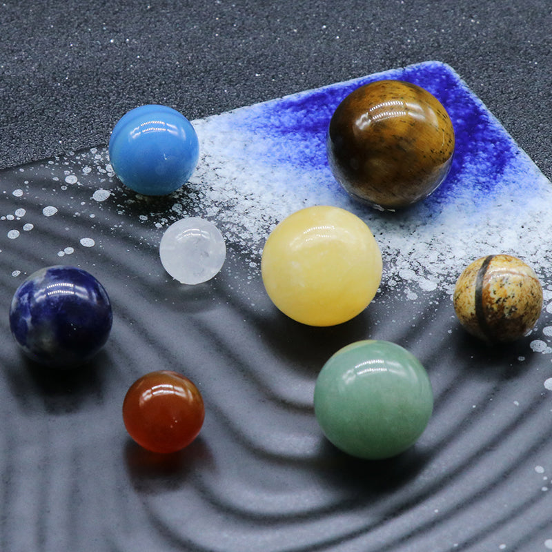 Natural Gemstone Spheres Set - 8 Planet Crystal Balls - Meditation Decor Crystals - New!