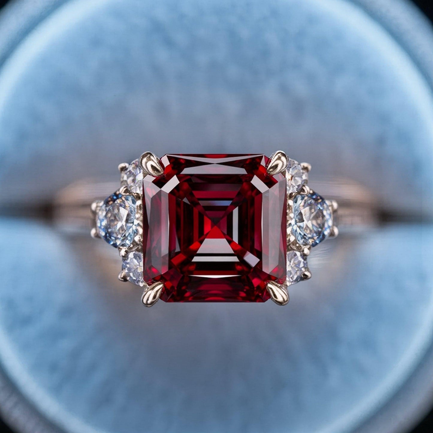 Valencia‘s Crimson | Asscher Cut Ruby Engagement Ring