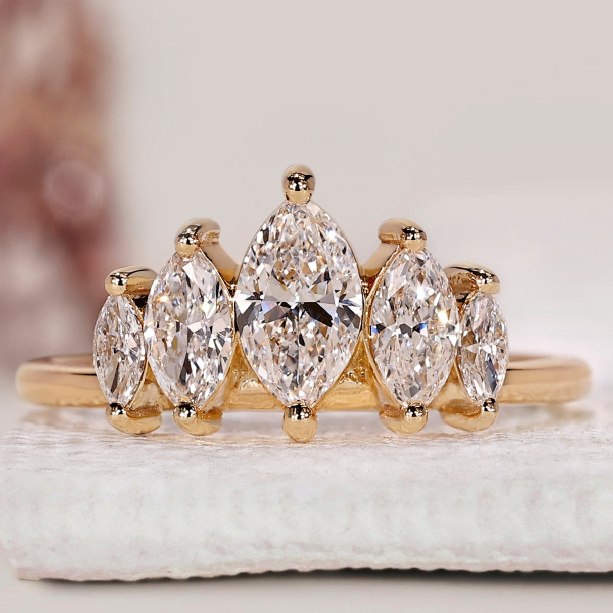 5 Stone Marquise Wedding Band In Yellow Gold