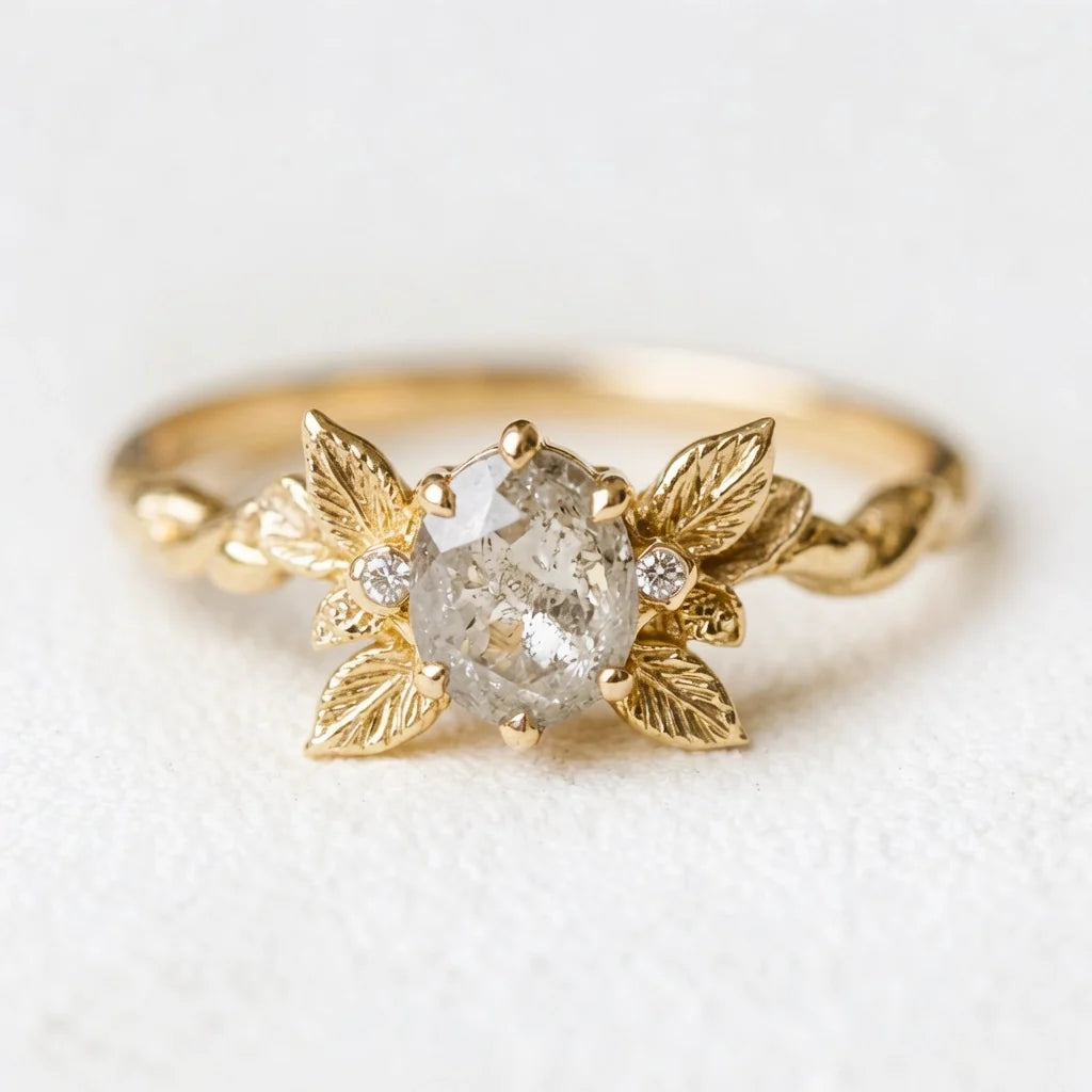 Astrid’s Stardust | 1CT Oval Salt & Pepper Diamond Flora Engagement Ring