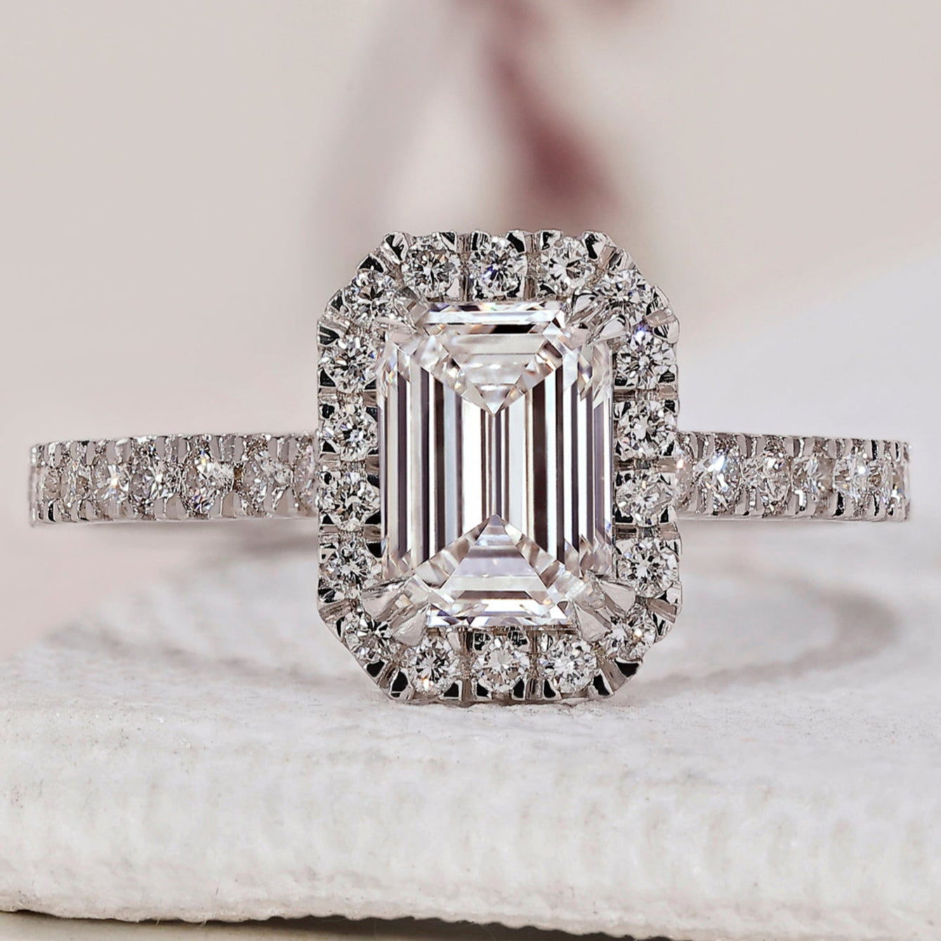 Emerald Cut Diamond Ring With Pave Band
