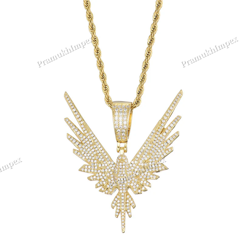 Custom Handmade Moissanite Studded 925 Silver Gold Plated Eagle Necklace