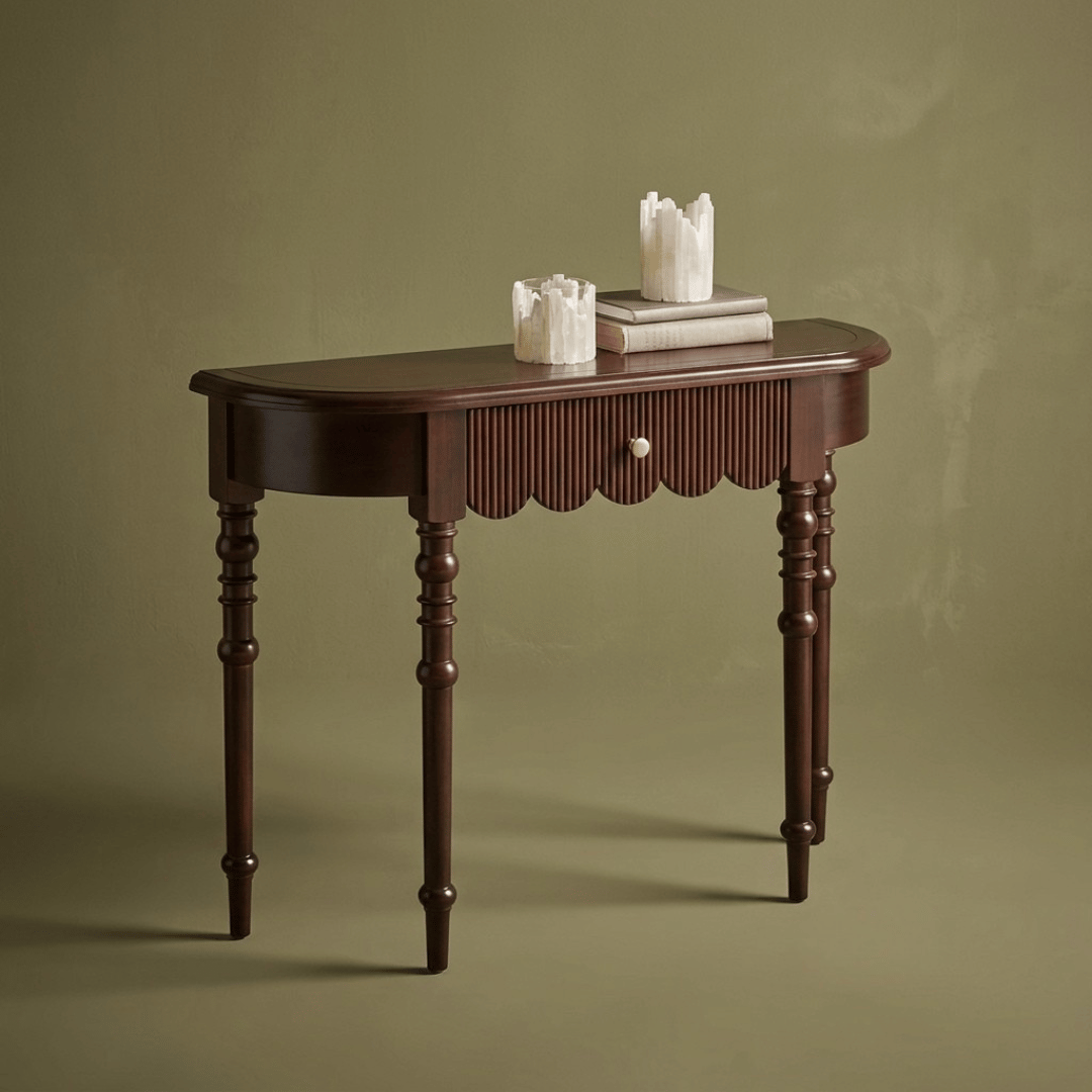 Semicircular Solid Wood Entryway Console Table