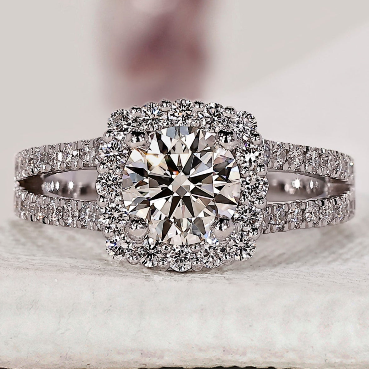 Round Diamond Engagement Ring With Halo Setting