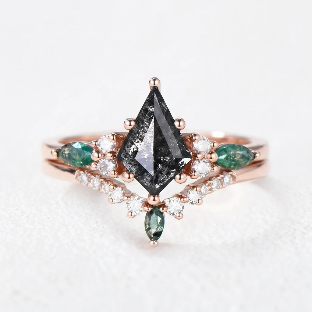 Astrid's Constellation | 1CT Kite Salt & Pepper Diamond Cluster Bridal Set 2pcs