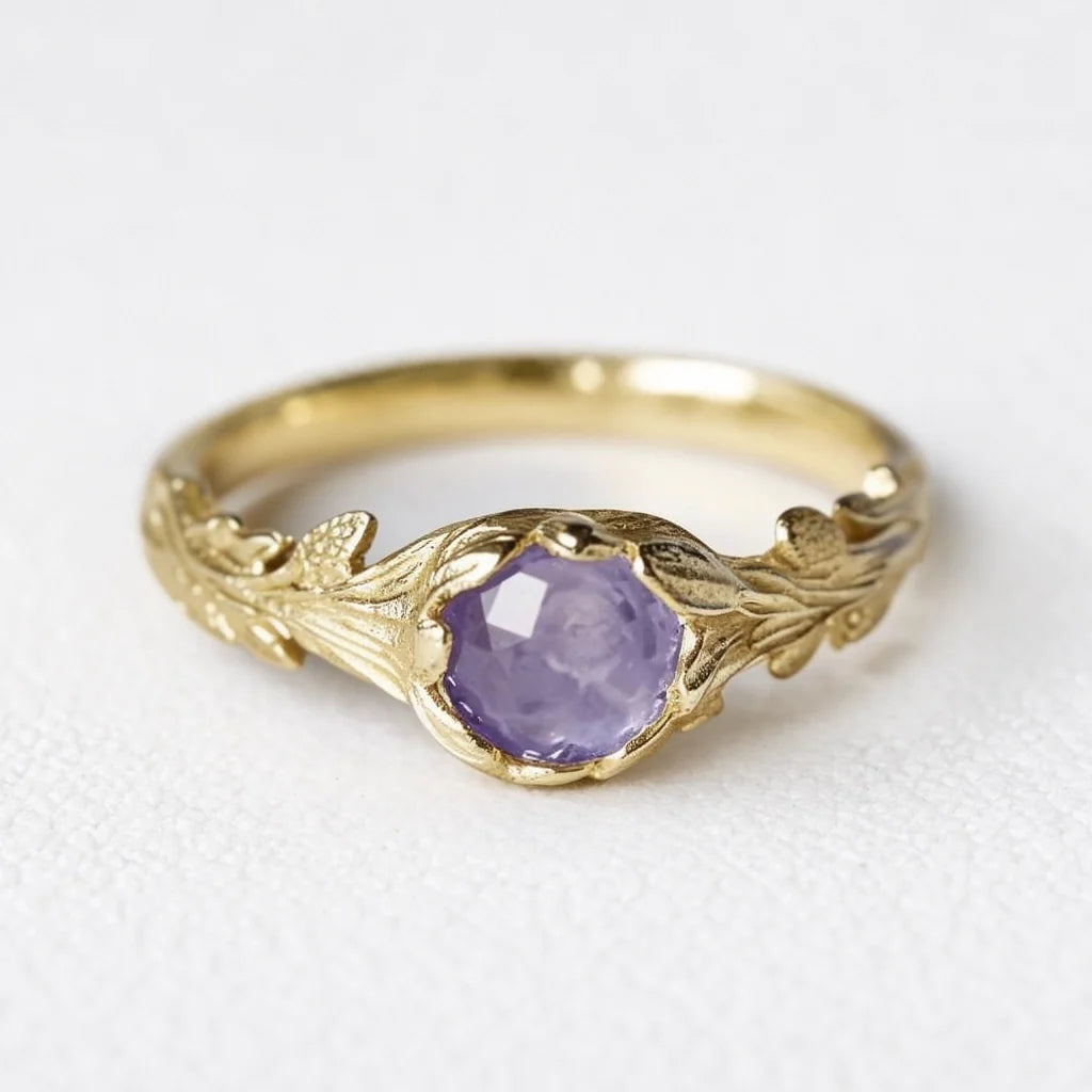 Daphne’s Branch | Round Tanzanite Engagement Ring with Sculptural Vine Band