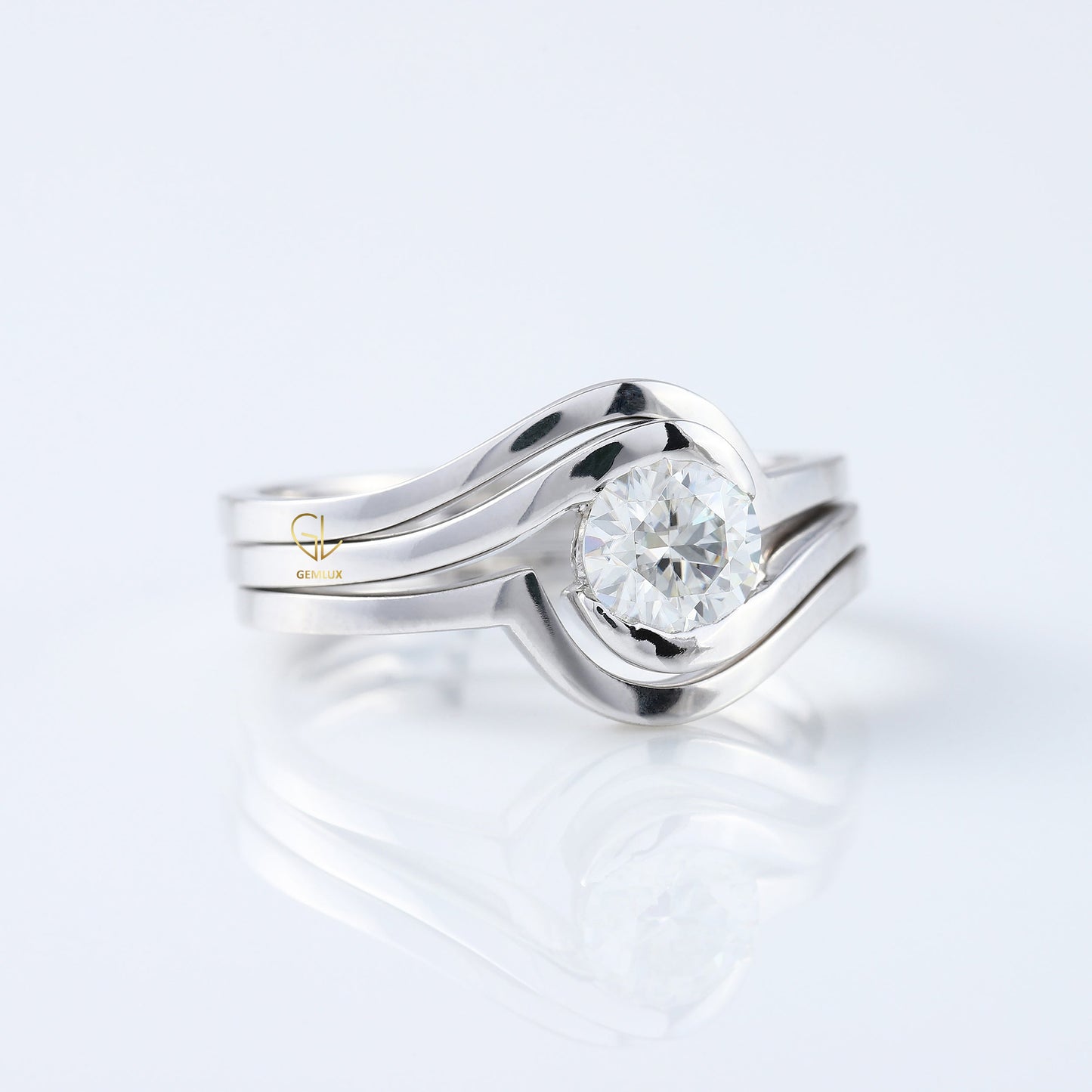1 Ct Round Cut Lab Grown Diamond Solitaire Bypass Trio Ring Set