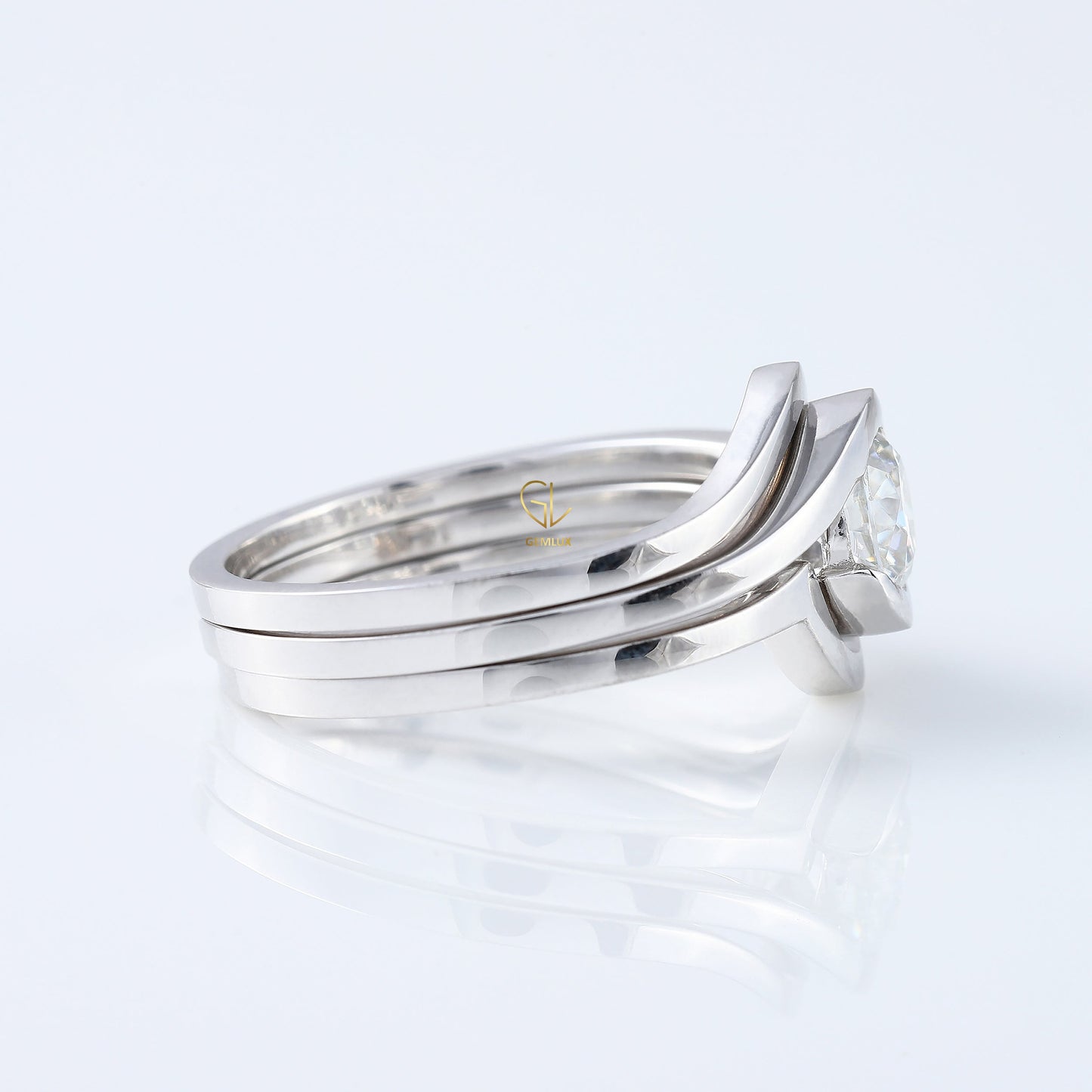 1 Ct Round Cut Lab Grown Diamond Solitaire Bypass Trio Ring Set