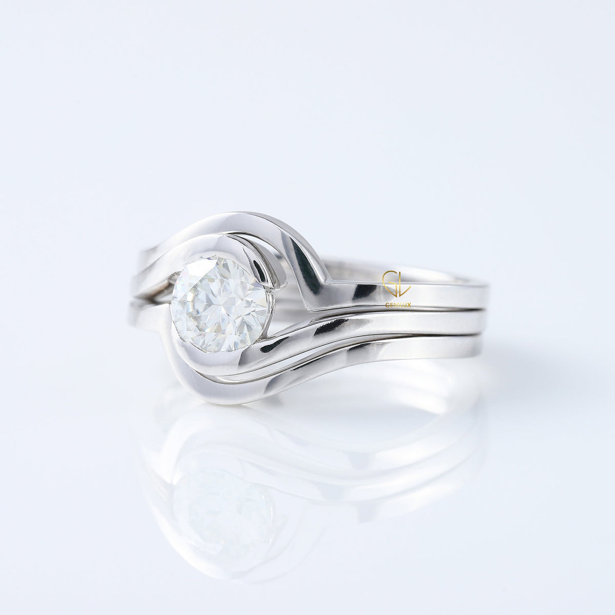 1 Ct Round Cut Lab Grown Diamond Solitaire Bypass Trio Ring Set