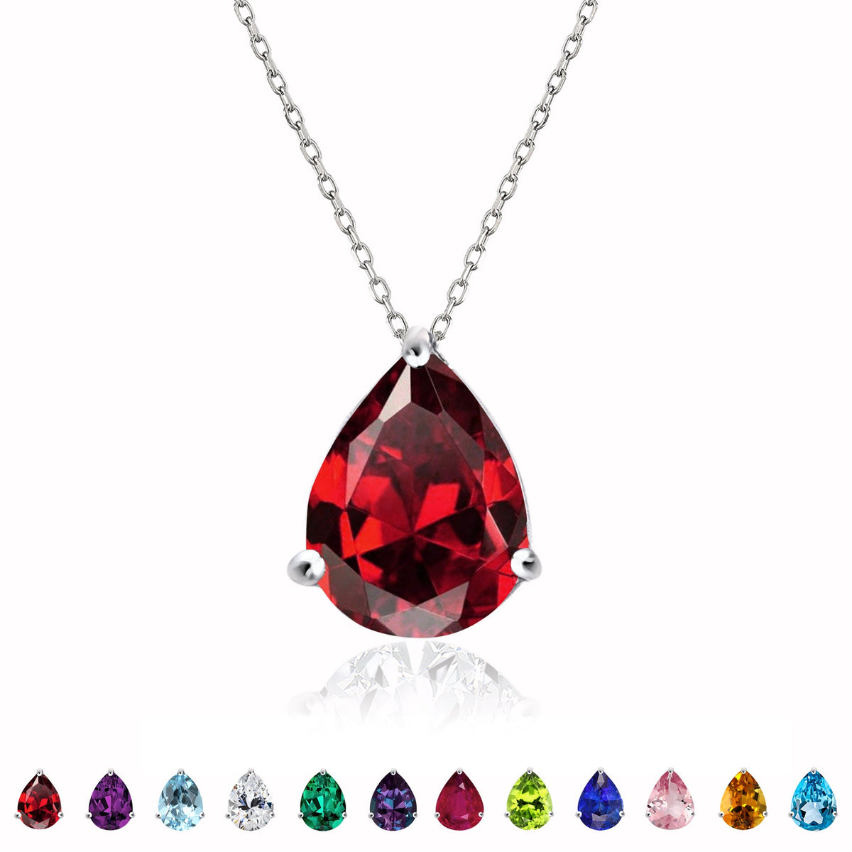 1.5 TCW Pear Shaped Birthstone Prongs Solitaire Slider Necklace