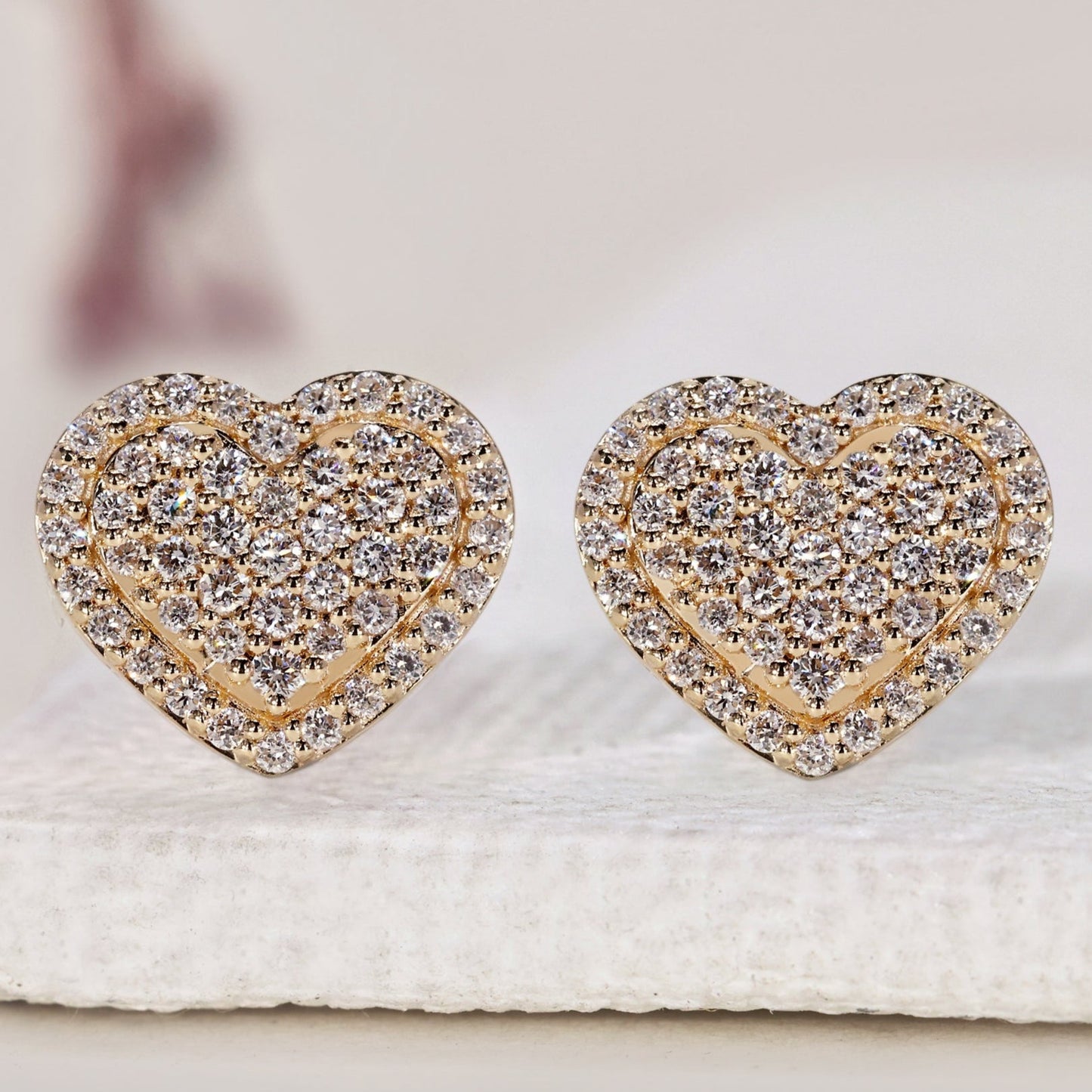 Heart Shaped Earrings - Round Diamond