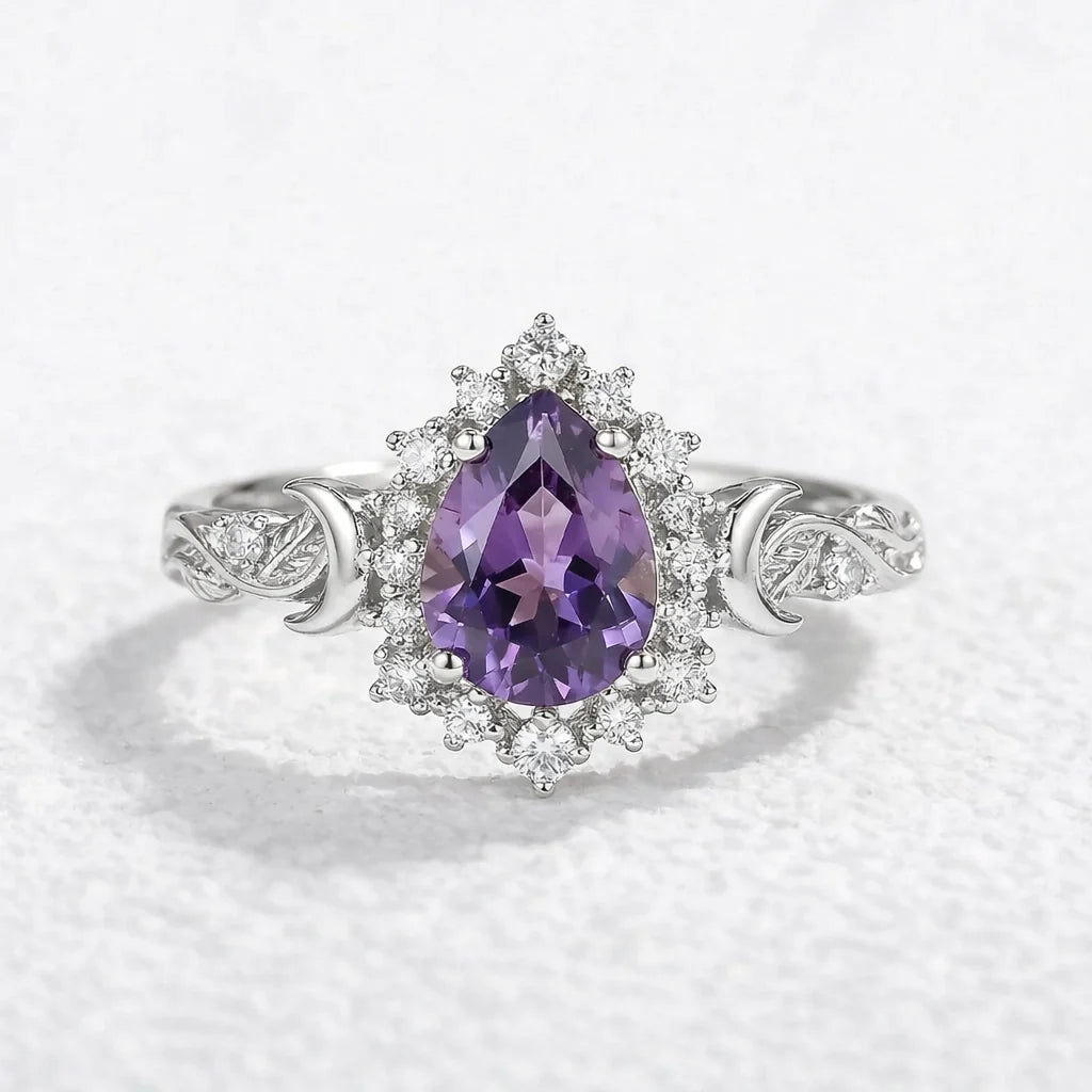 Luna’s Laurel | Purple Sapphire Halo Engagement Ring