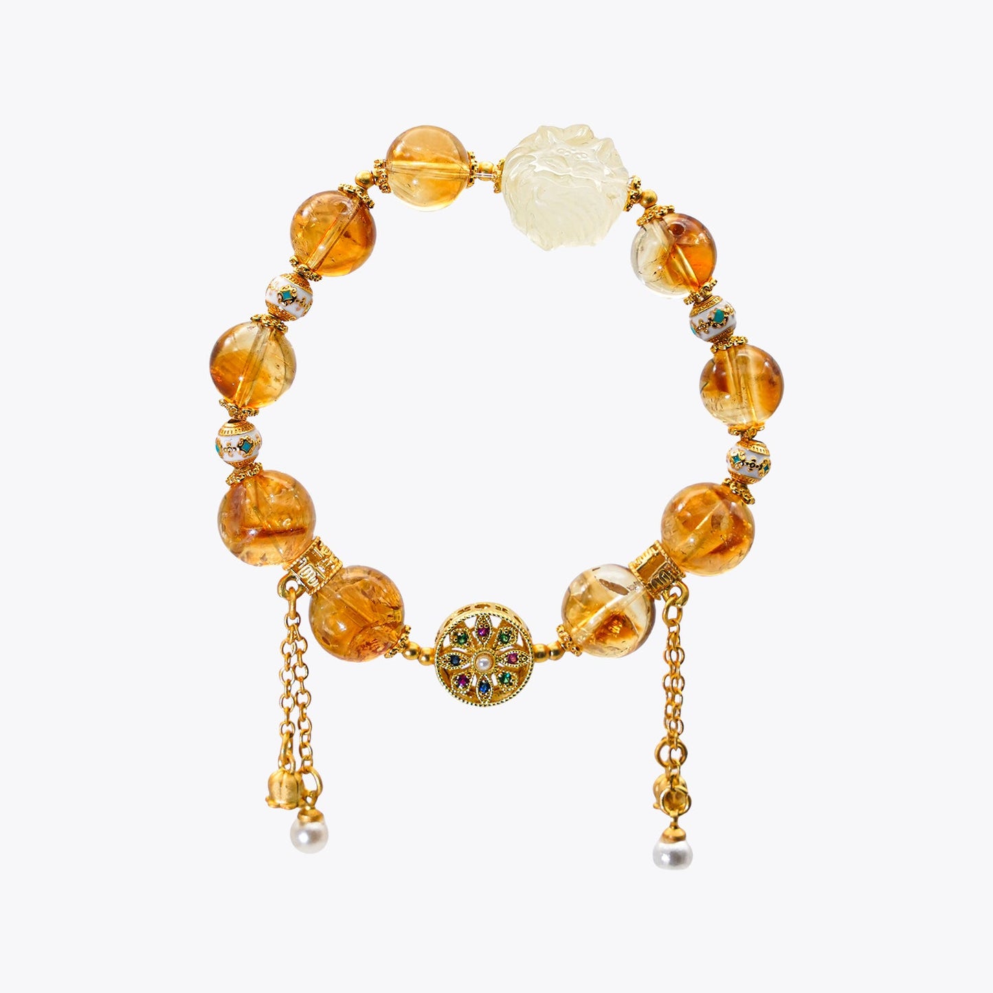 Nine-Tailed Golden Kitsune Treasure Basin Crystal Bracelet