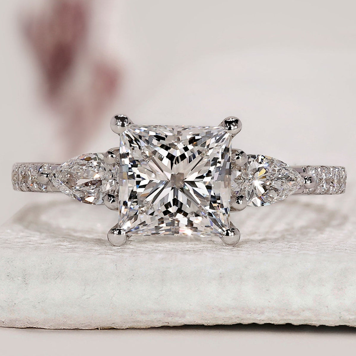 Princess and Pear Cut 3 Stone Ring