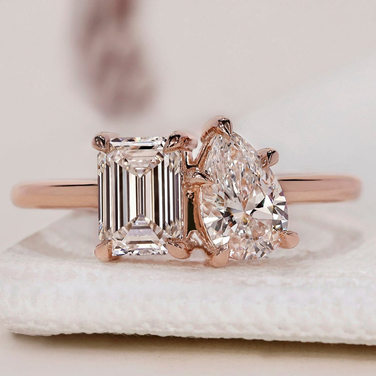 Toi et Moi Ring - Emerald and Pear Diamond