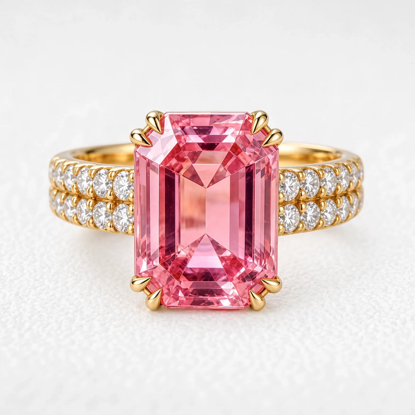 Lyra‘s Aquarelle | 3CT Emerald Cut Pink Sapphire Engagement Ring