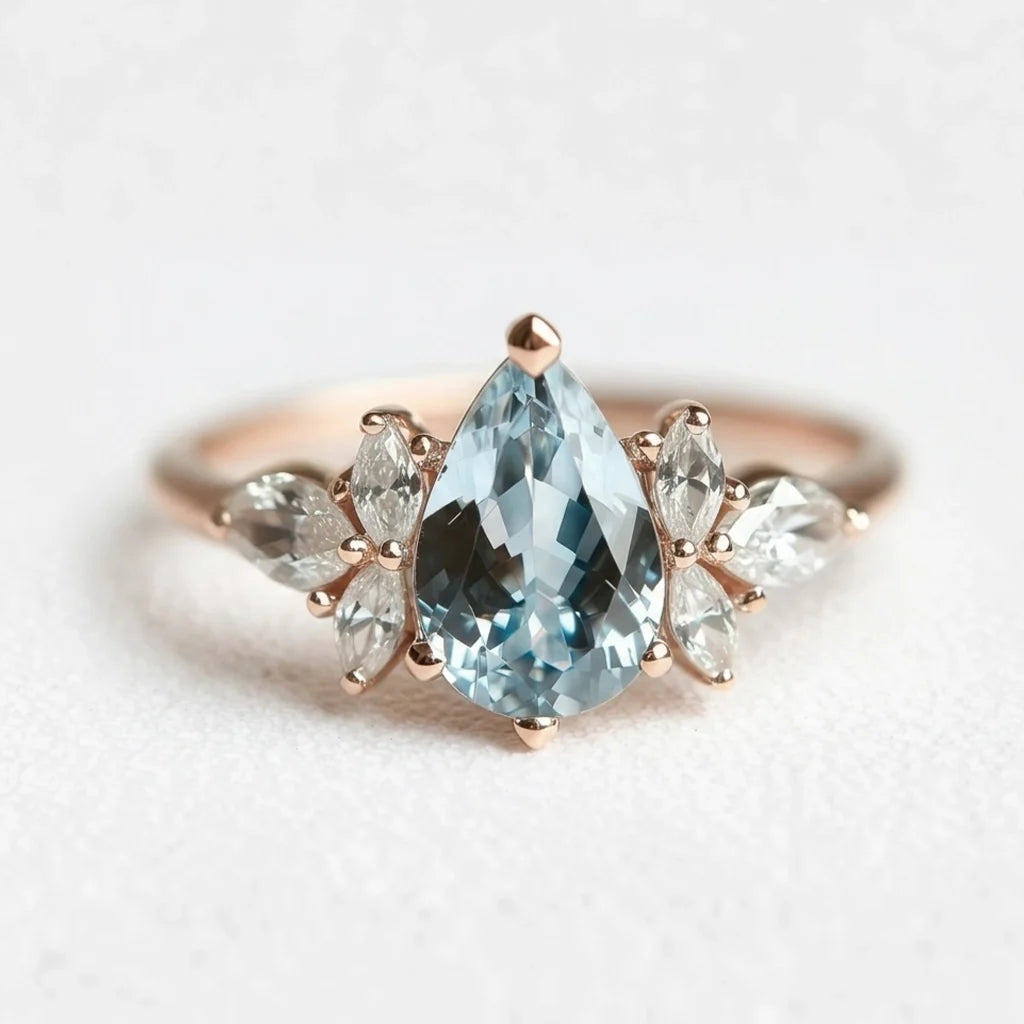 Nerida’s Tear | Pear Cut Aquamarine Classic Engagement Ring