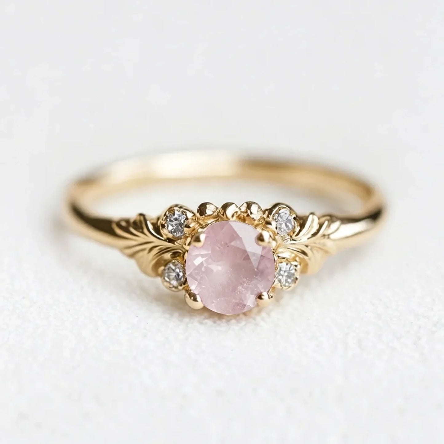 Luna’s Blush | Round Cut Rose Quartz Engagement Ring