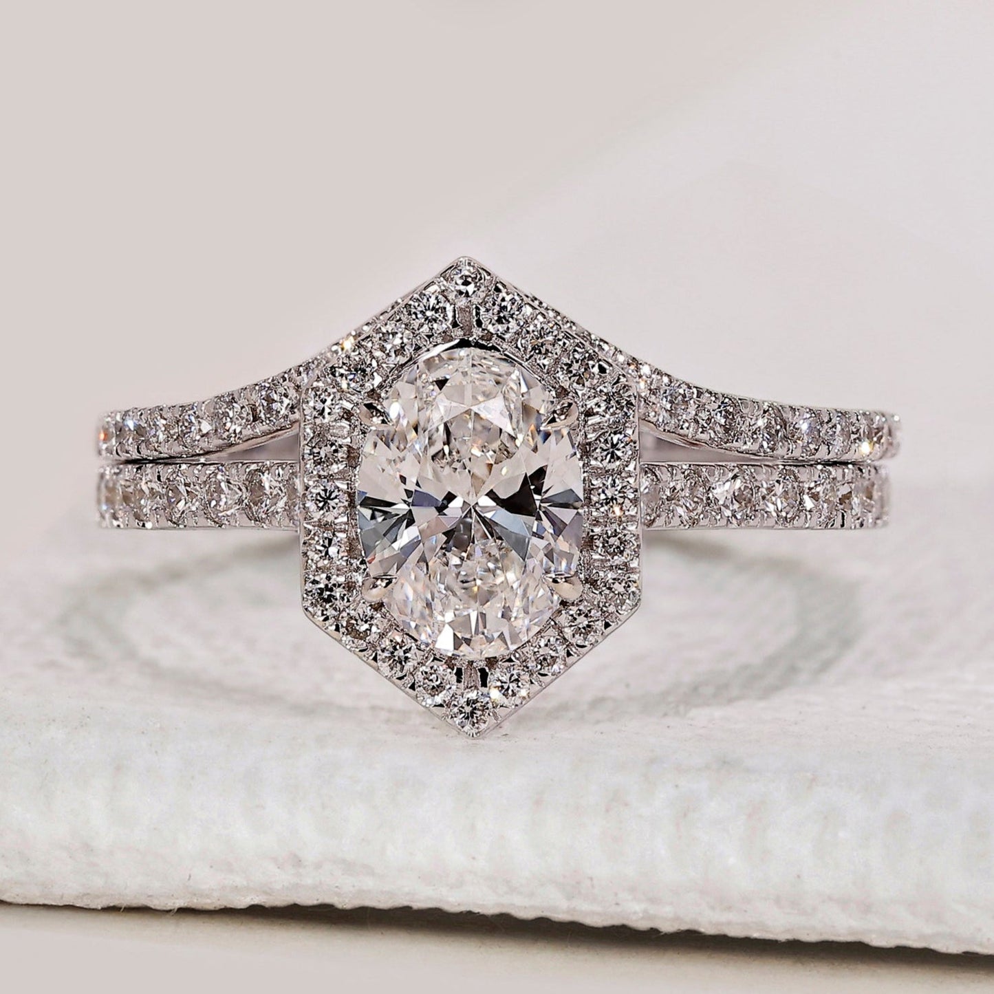White Gold Halo Engagement Ring With Wedding Band