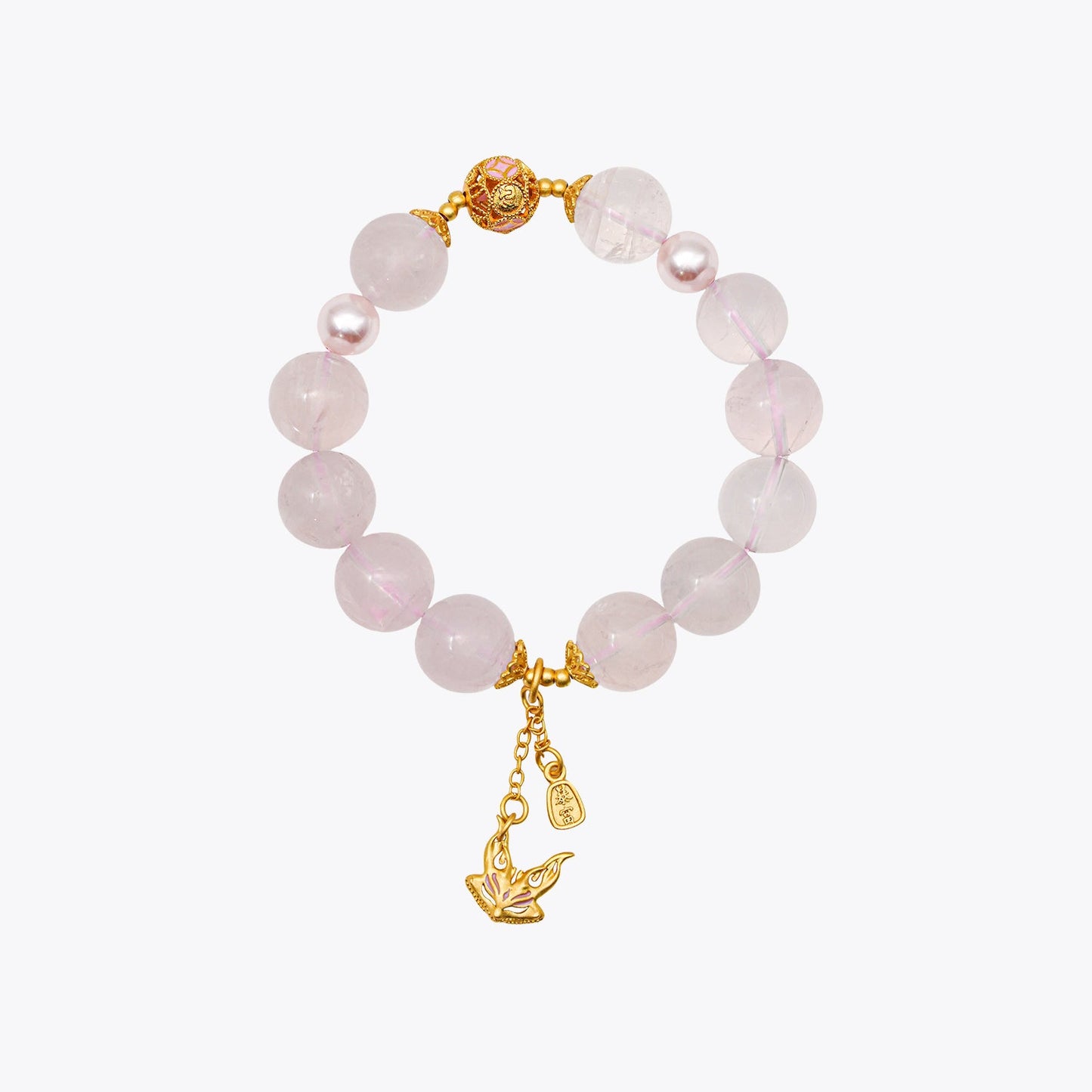 Blossoming Rose Quartz Kitsune Charm Crystal Bracelet (Pure Visage 2.0 Rose Quartz Edition)