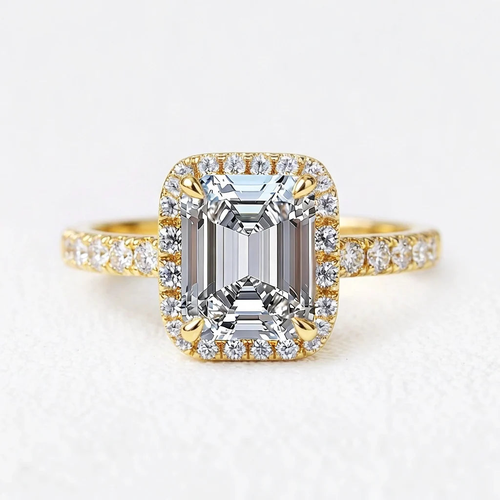Lyra's Lumen | 2CT Emerald Cut Diamond Halo Engagement Ring