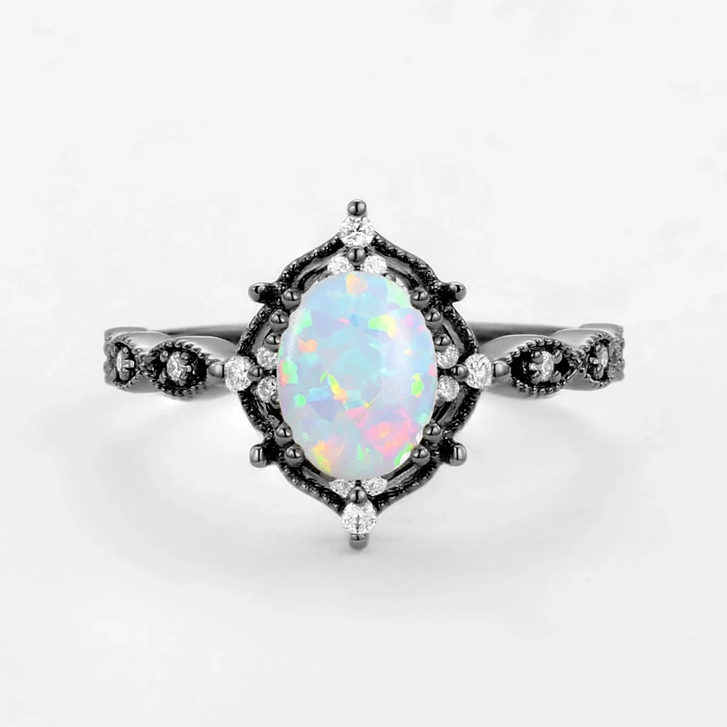 Charlotte’s Mistveil | 1.5CT Oval Opal Vintage Engagement Ring