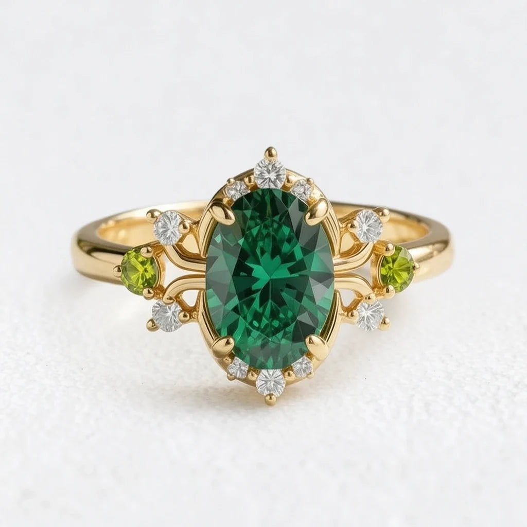 Elysia’s Verdure | Oval Vintage Green Sapphire Engagement Ring