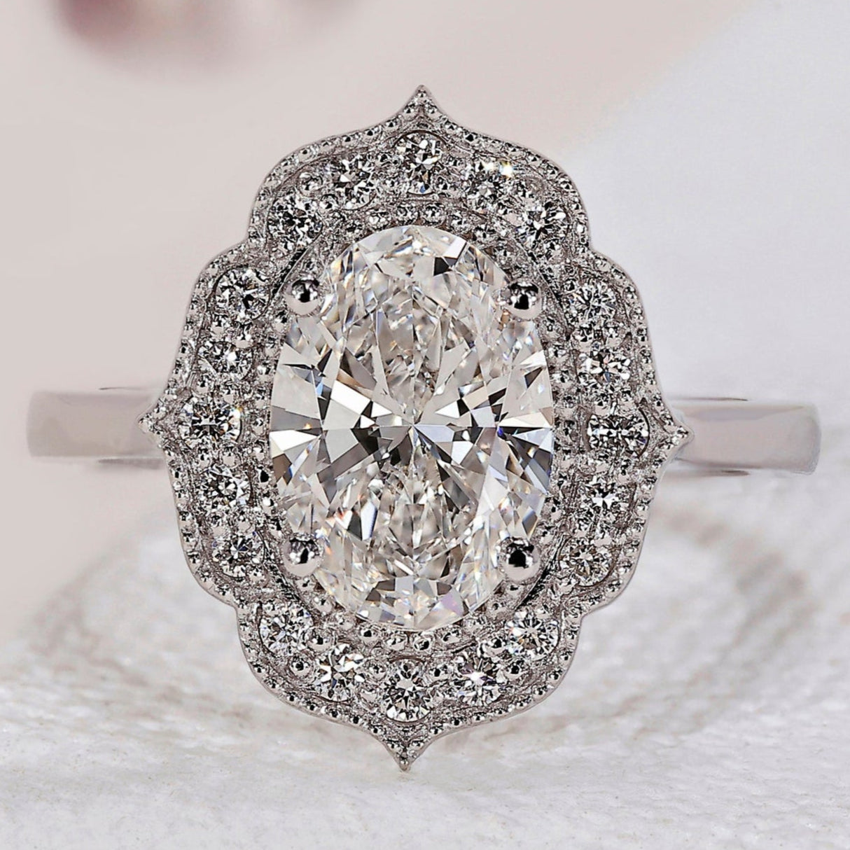 Oval Halo Engagement Ring – Cathedral Setting