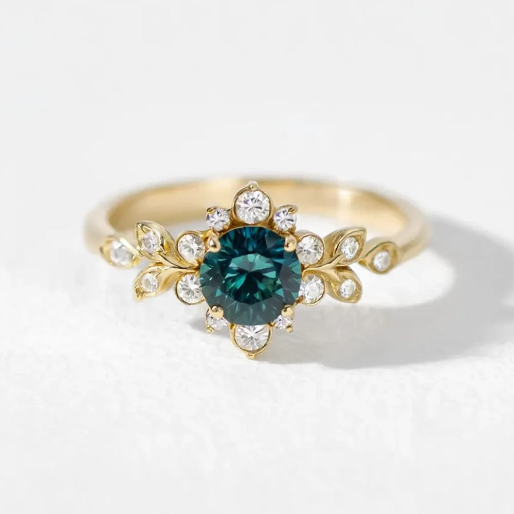 Elara‘s Bloom | Natural Blue-Green Sapphire Engagement Ring