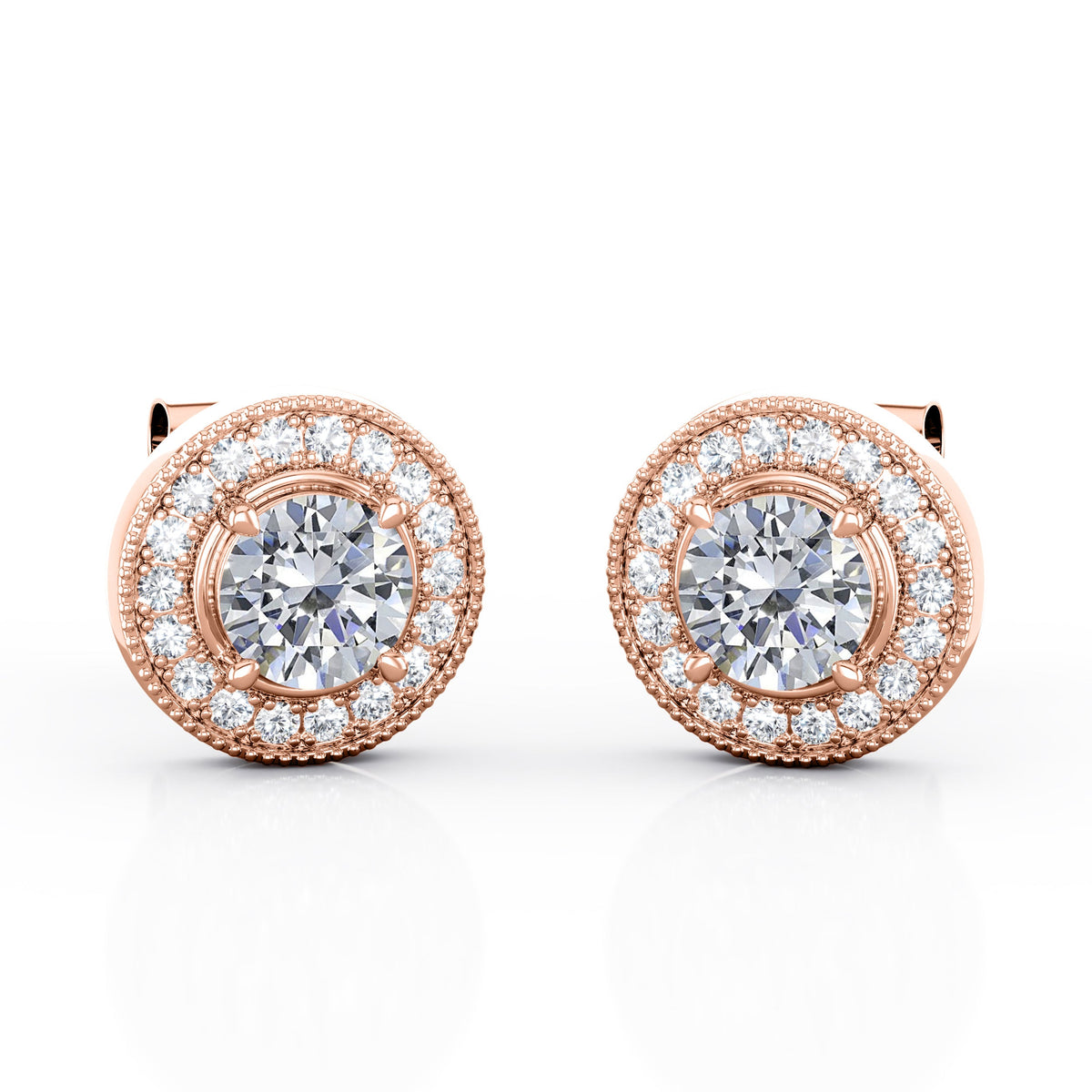 Milgrain Set Moissanite and Diamond Stud Earrings