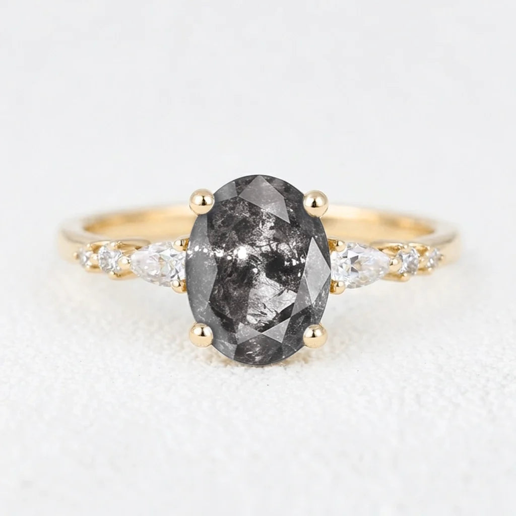 Isadora’s Guard | 1CT Vintage Oval Salt & Pepper Diamond Accented Engagement Ring