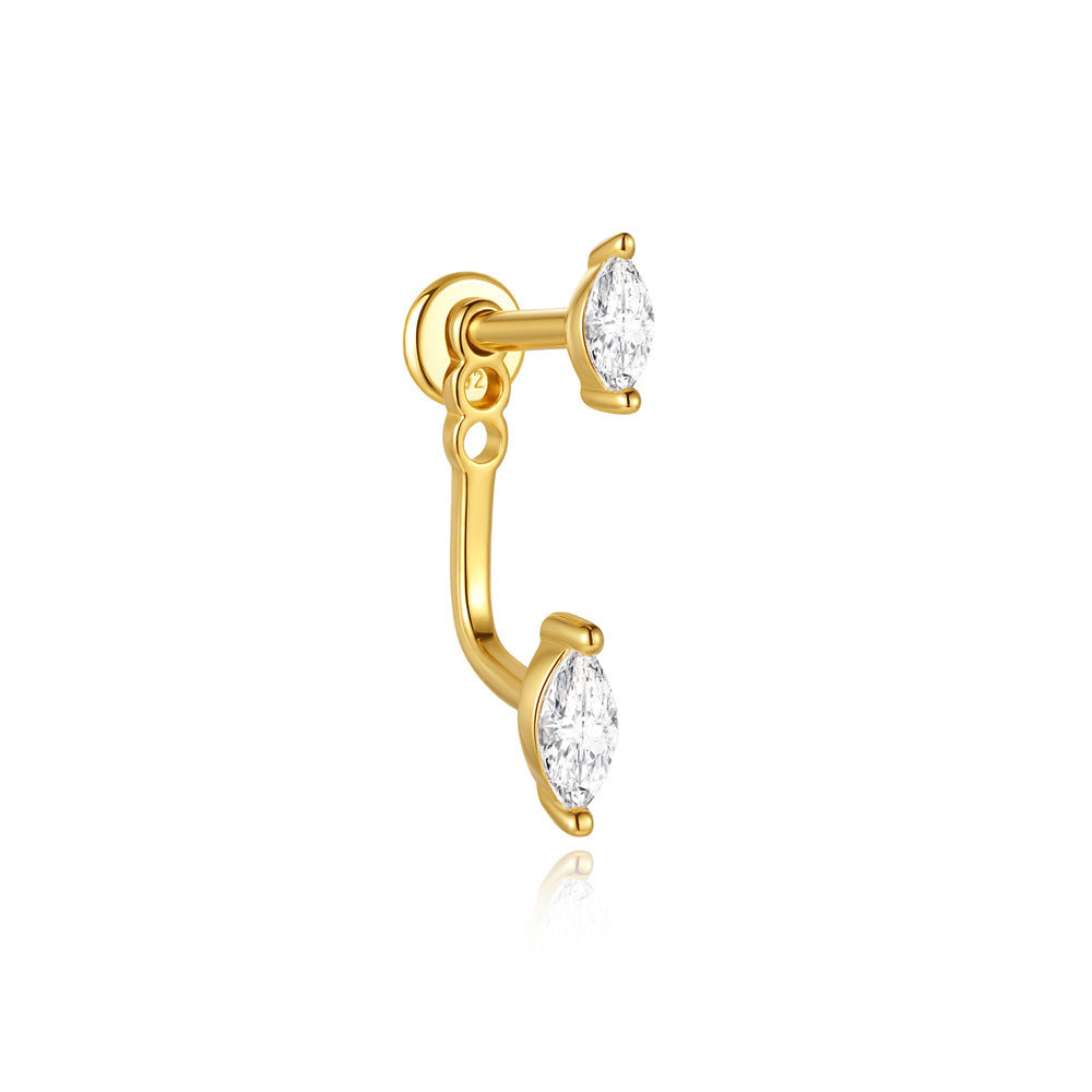 S925 Sterling Silver Marquise CZ Adjustable Flat Back Earrings 1.0*8mm